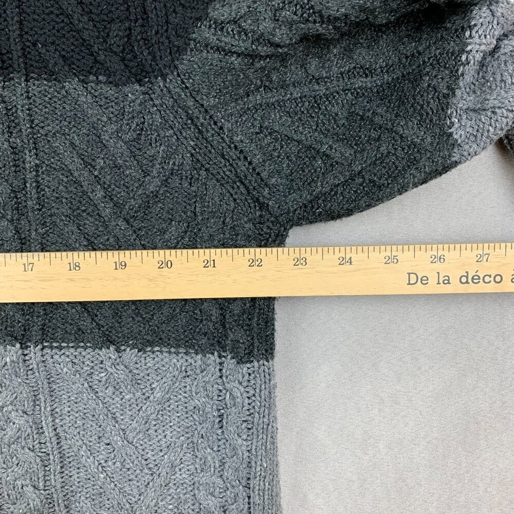American Eagle Mens Sweater Large Gray Colorblock Crewneck Fisherman Cable Knit - Picture 4 of 6